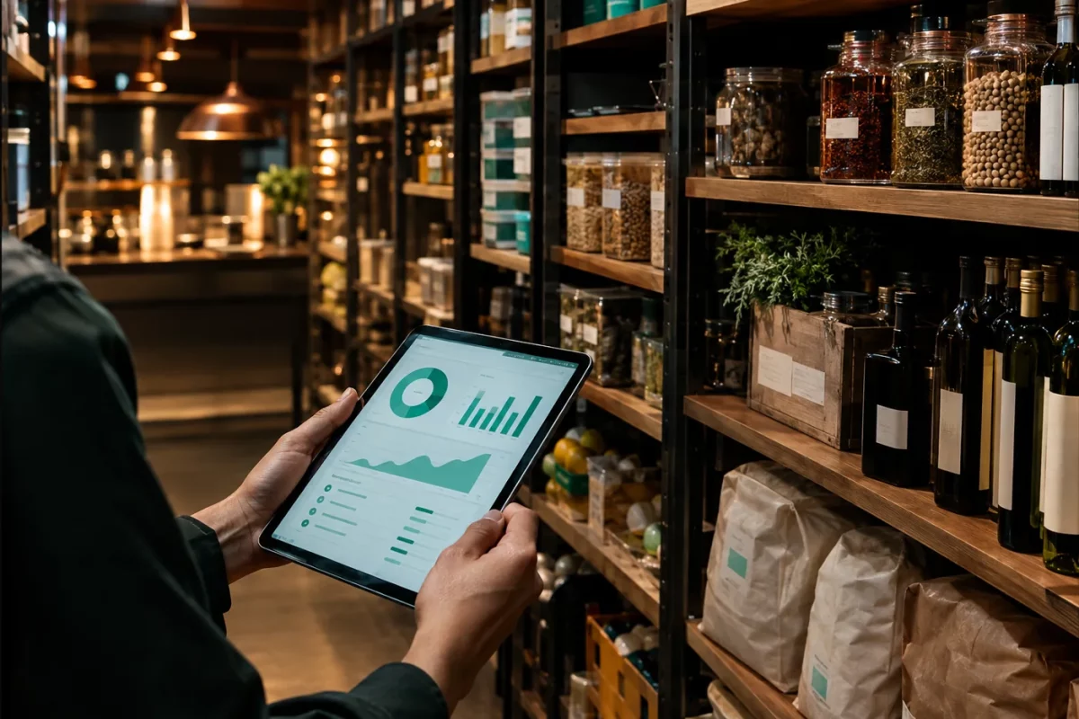 Inventaire de la réserve d'un restaurant sur tablette